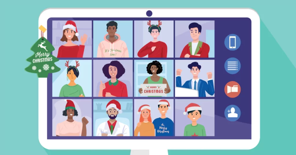 cartoon of people on zoom christmas