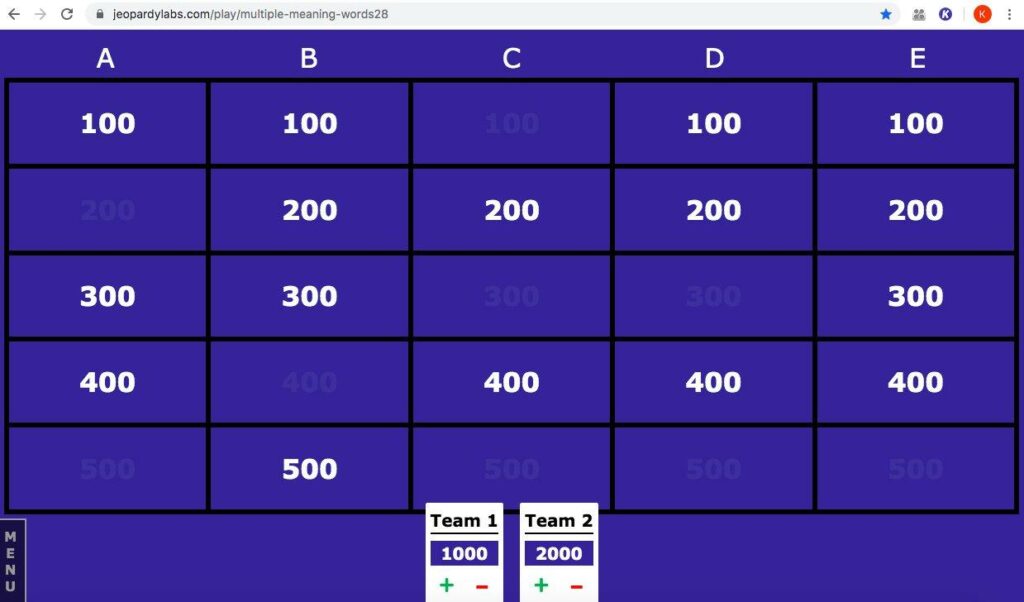 Jeopardy board for Virtual Team Building