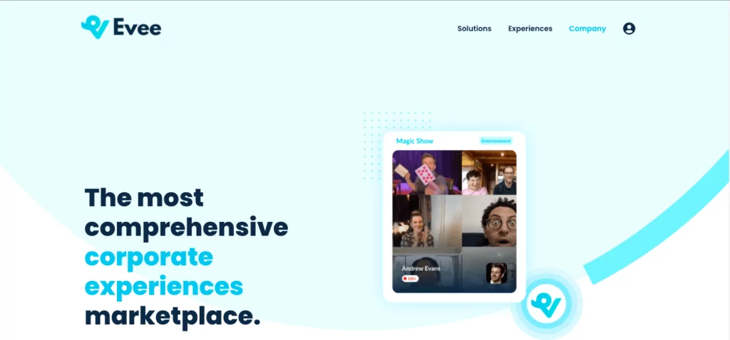 a screenshot of the website for a company called Evee