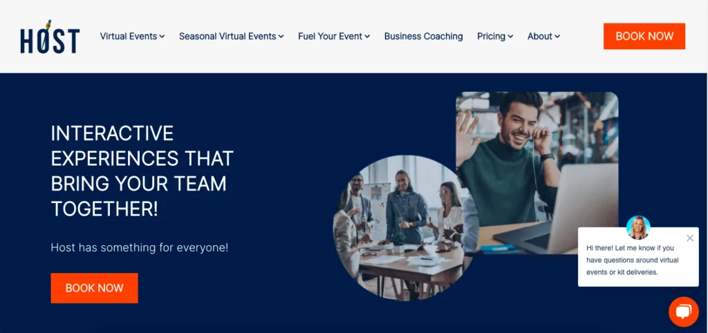 a screenshot of the website for a company called Host with images of smiling people at work