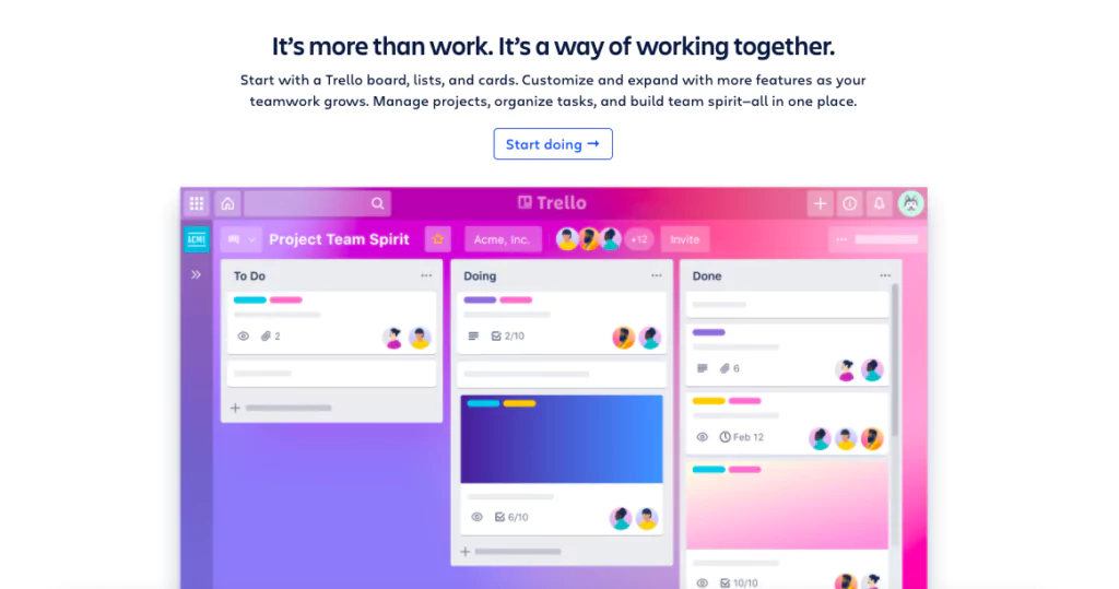 Trello team collaboration tool dashboard