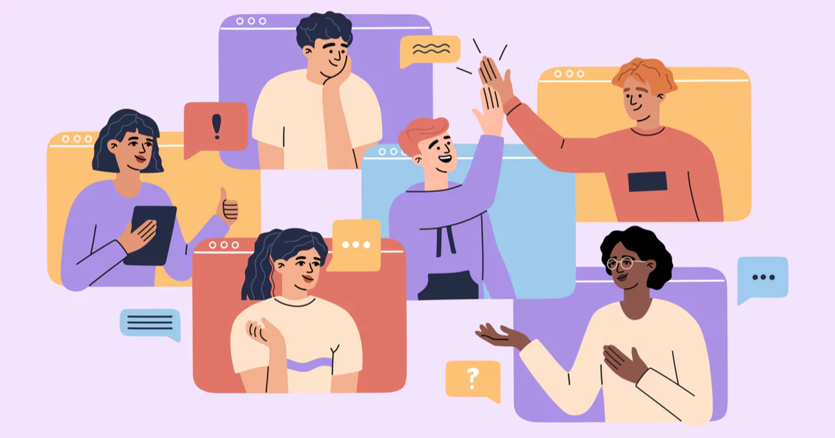 vector of people on a video call high fiving