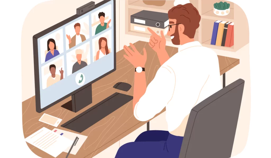 Man talking on a Zoom call wearing a watch illustration