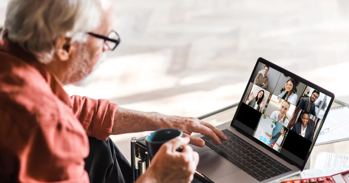 man on a virtual retirement party call