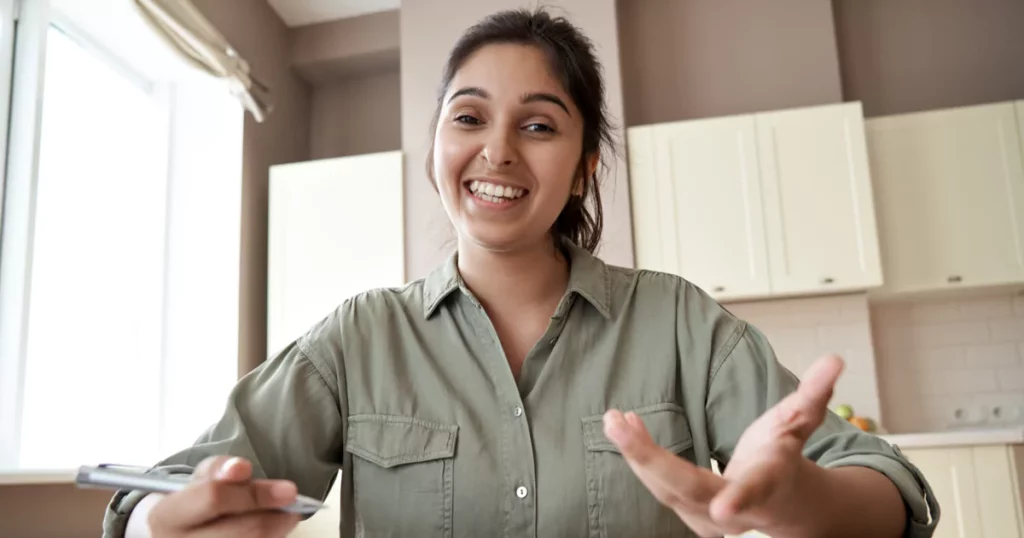 woman on zoom call talking