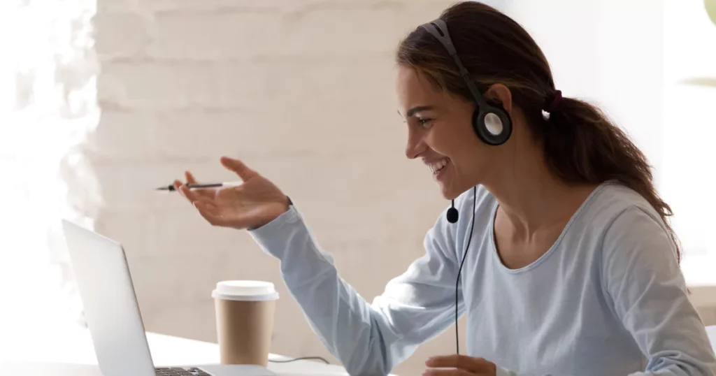 woman smiling a web call