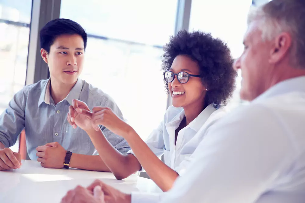 diverse employees chatting