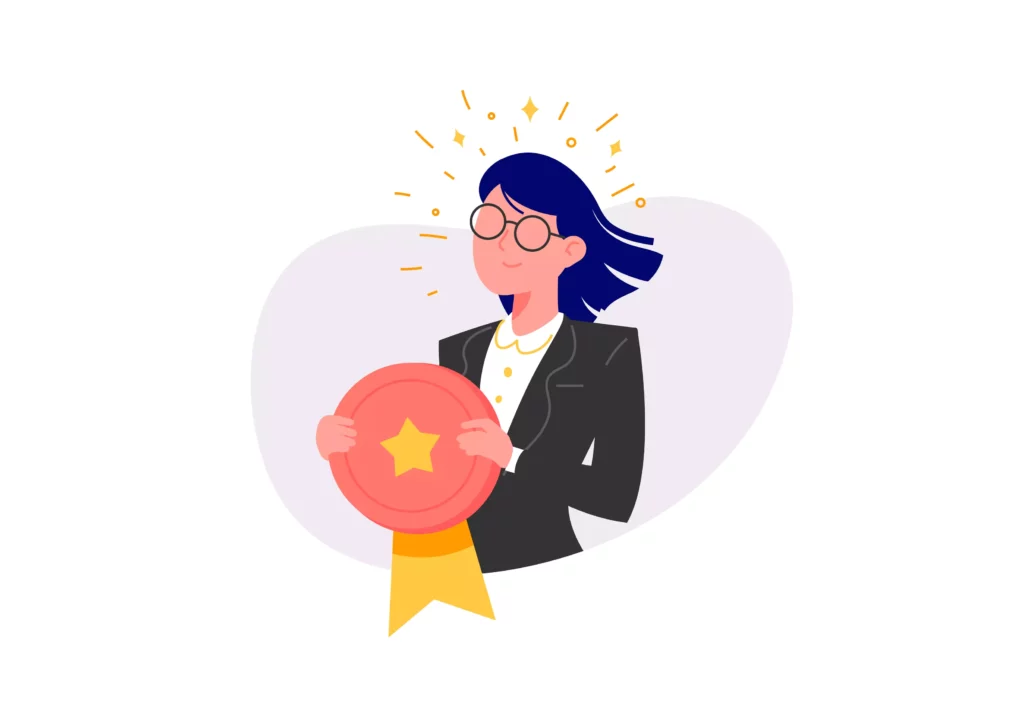 cartoon of woman with award