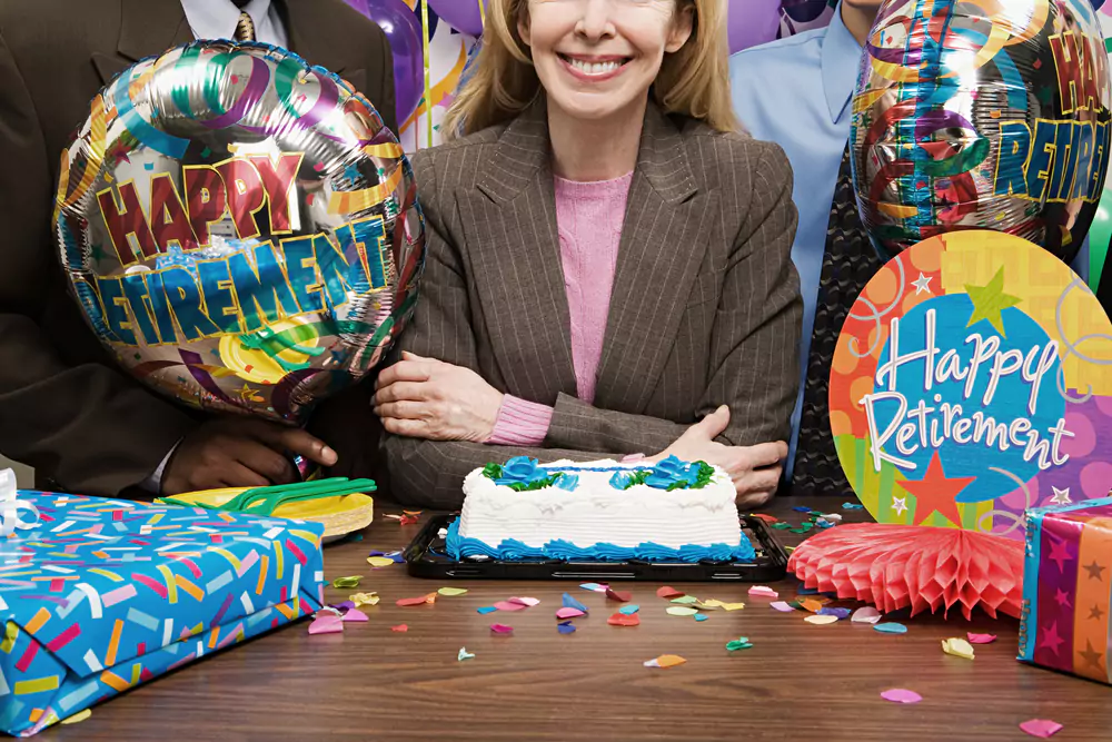 team member at a retirement party