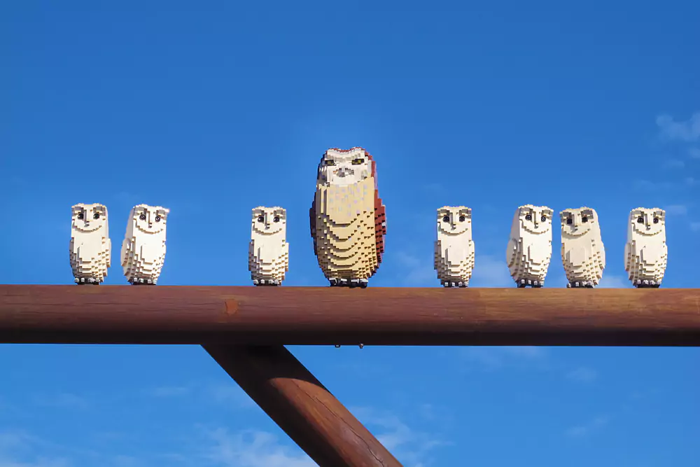 lego owls on a pole