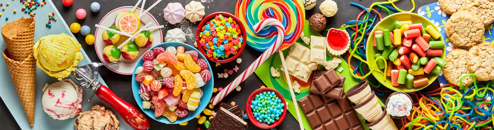 spread of candy and ice cream treats