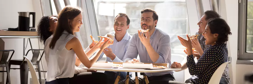 team members having lunch together