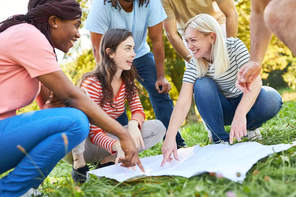 team members playing a scavenger hunt