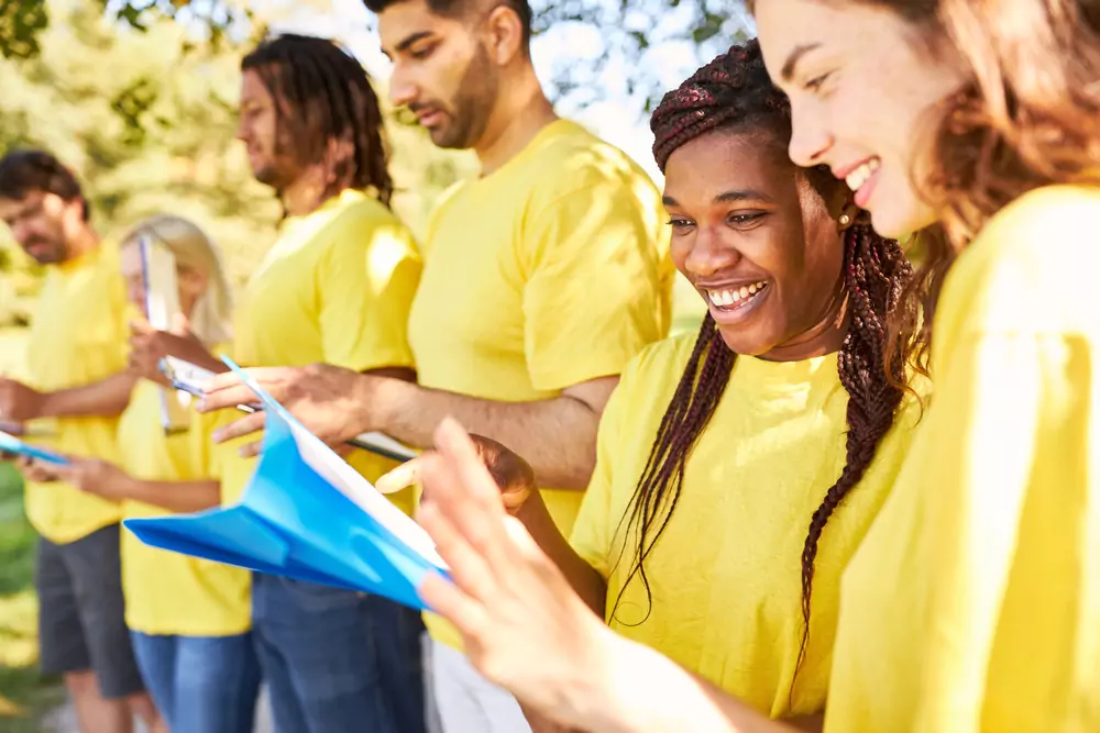 team members reading scavenger hunt list