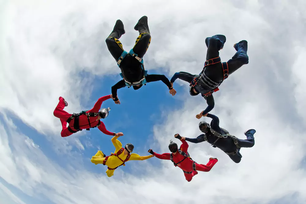 team members skydiving