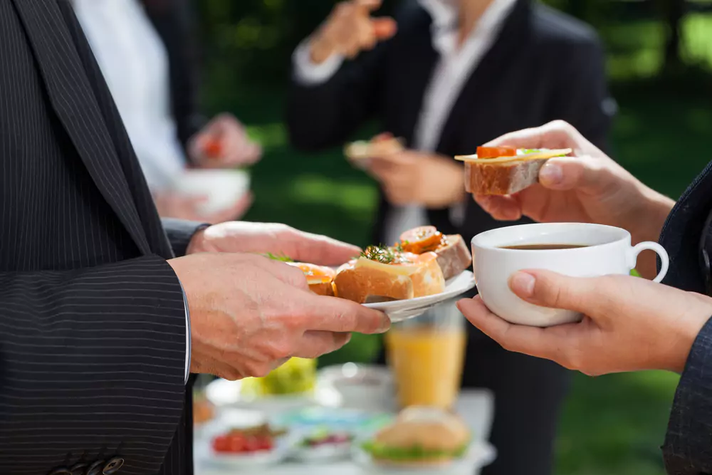 team members eating